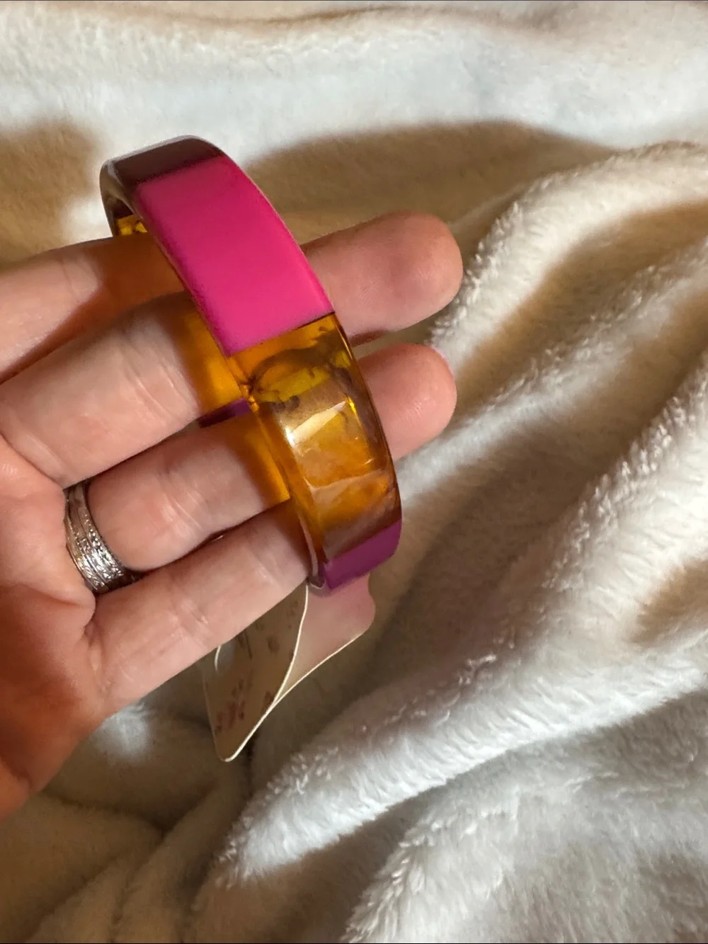 Colorblock Resin Bangle Bracelet - Pink & Amber